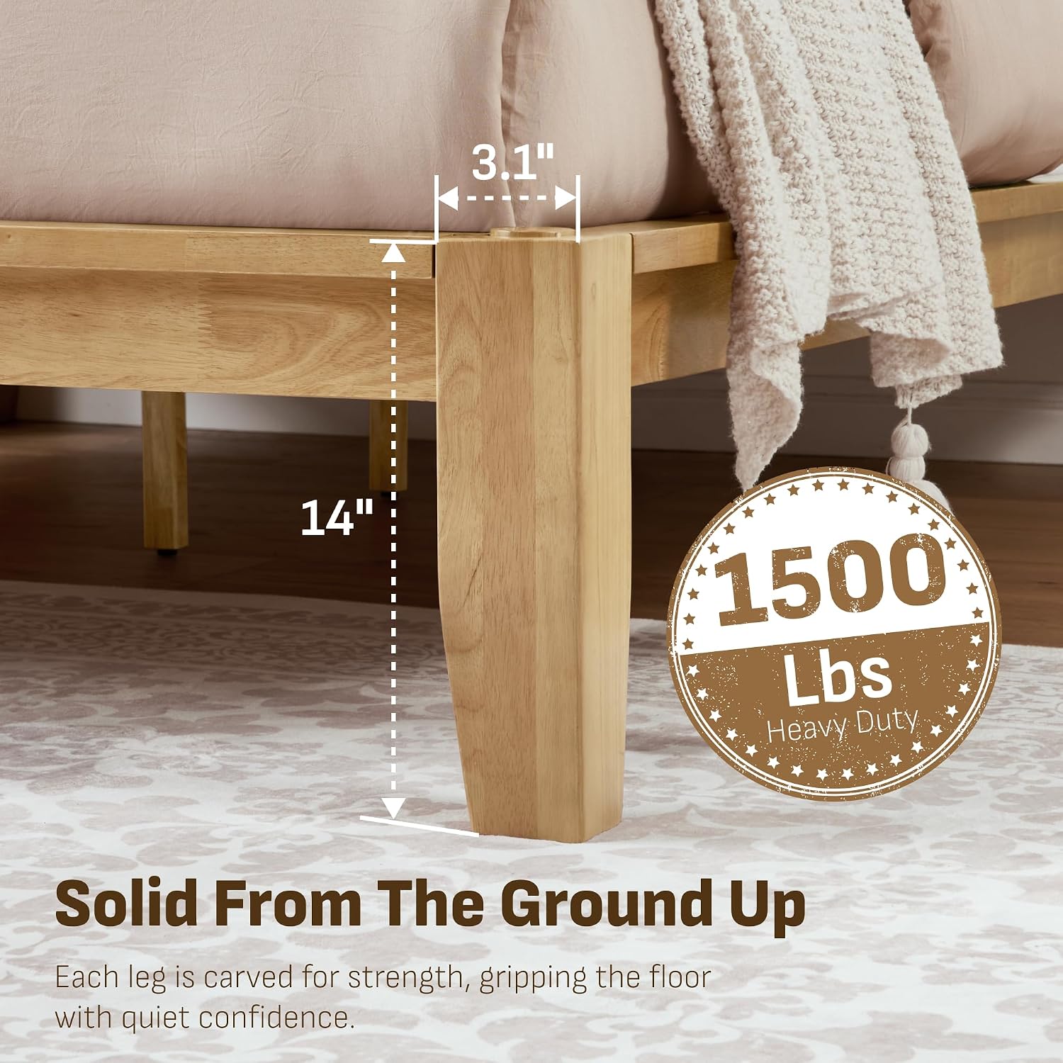 Softa Mikor Queen Japanese Joinery Bed Frame, Solid Rubberwood Platform Bed, 1500 Lbs Heavy Duty Slats Support, SGS Certified, 15Min No-Tool Setup, Under-Bed Storage, No Box Spring Needed, Noise-Free