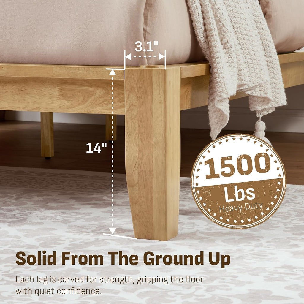 Softa Mikor Queen Japanese Joinery Bed Frame with Headboard, Solid Rubberwood Platform Bed, 1500 Lbs Heavy Duty, SGS Certified, 15Min No-Tool Setup, Storage Shelf, USB-A/C Port, No Box Spring Needed