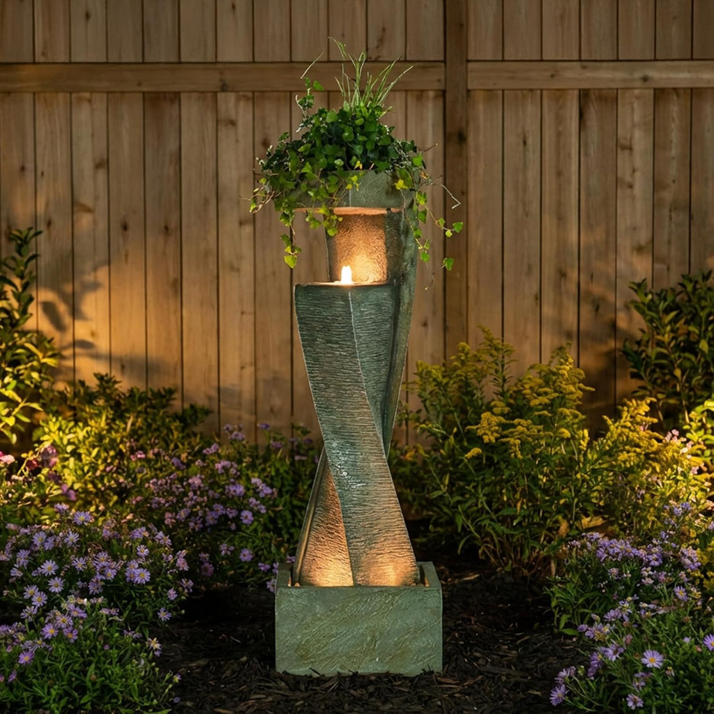 47.2' H Garden Fountains Outdoor Modern Water Fountain Indoor Floor Standing Large Waterfall with LED Lights and Pump for Patio Decor, Yard Decorations