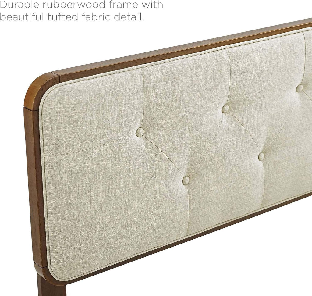 Modway Collins Tufted Twin Fabric and Wood Headboard in Walnut Beige