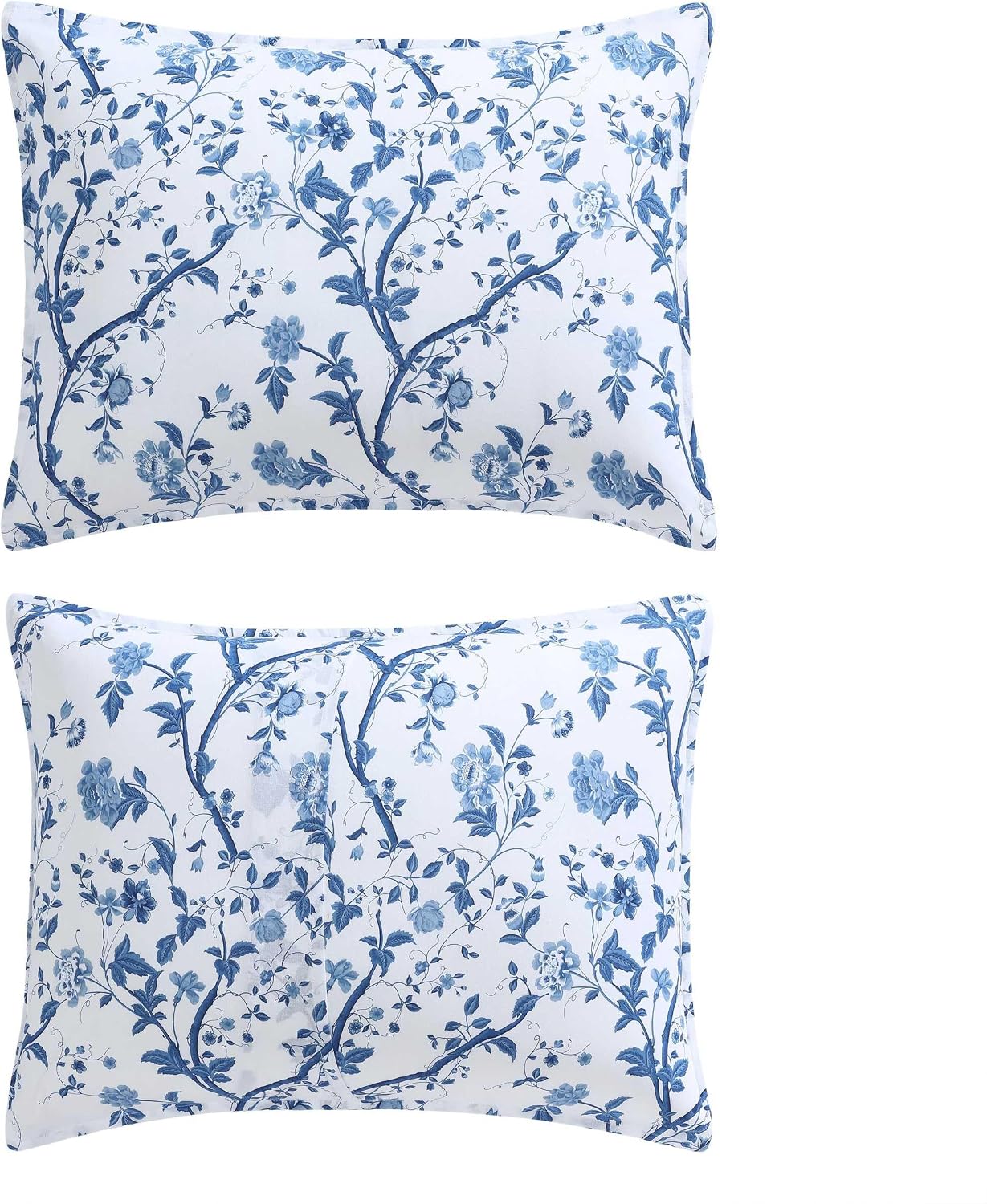 Laura Ashley – Queen Comforter Set, Reversible Floral Bedding with Matching Shams & Bonus Decorative Pillows, Medium Weight, 7-Piece, College Dorm Room Essentials (Elise Blue)