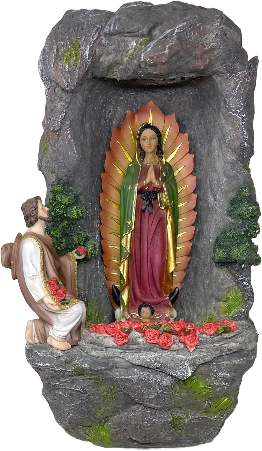 Cannan Virgen De Guadalupe Con Juan Diego Fuente Agua 18' Our Lady Guadalupe Tabletop Water Fountain Pump W/Led Multicolor