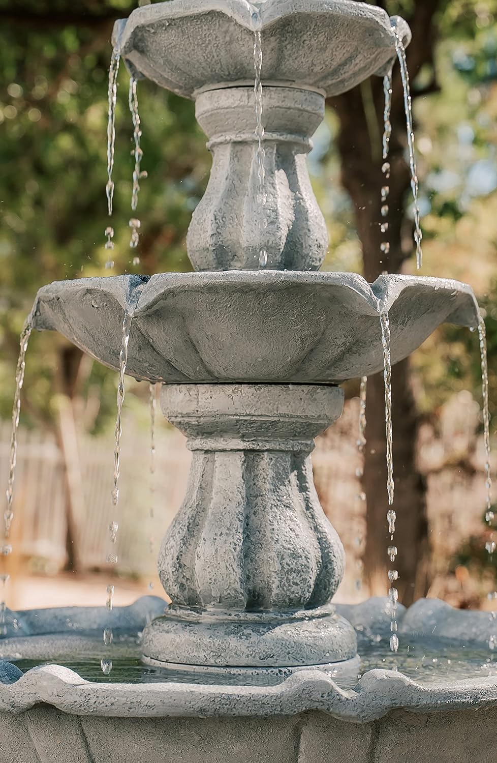 XBrand 51' 3-Tier Outdoor Freestanding Waterfall Fountain with Pump and Pineapple Finial, Gray