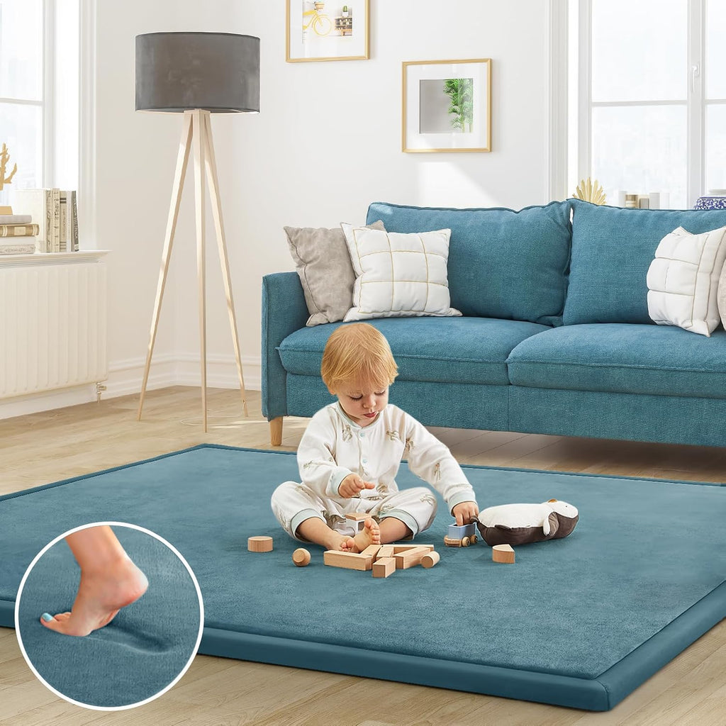 Baby Play Mat for Floor Nursery Rug Muscle Mat Area Rug Playroom Rug Playpen Mat Memory Foam 1.3' Thick Crawling Mat for Babies,Toddlers, Infants, Kids 71'x79',Indigo