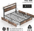 Fabulis Full Size Bed Frame with 4 Storage Drawers and Headboard with Charging Station and LED Lights,2 Tier Solid Wood Headboard Storage,Noise Free, No Box Spring Needed/Remote/Vintage Brown