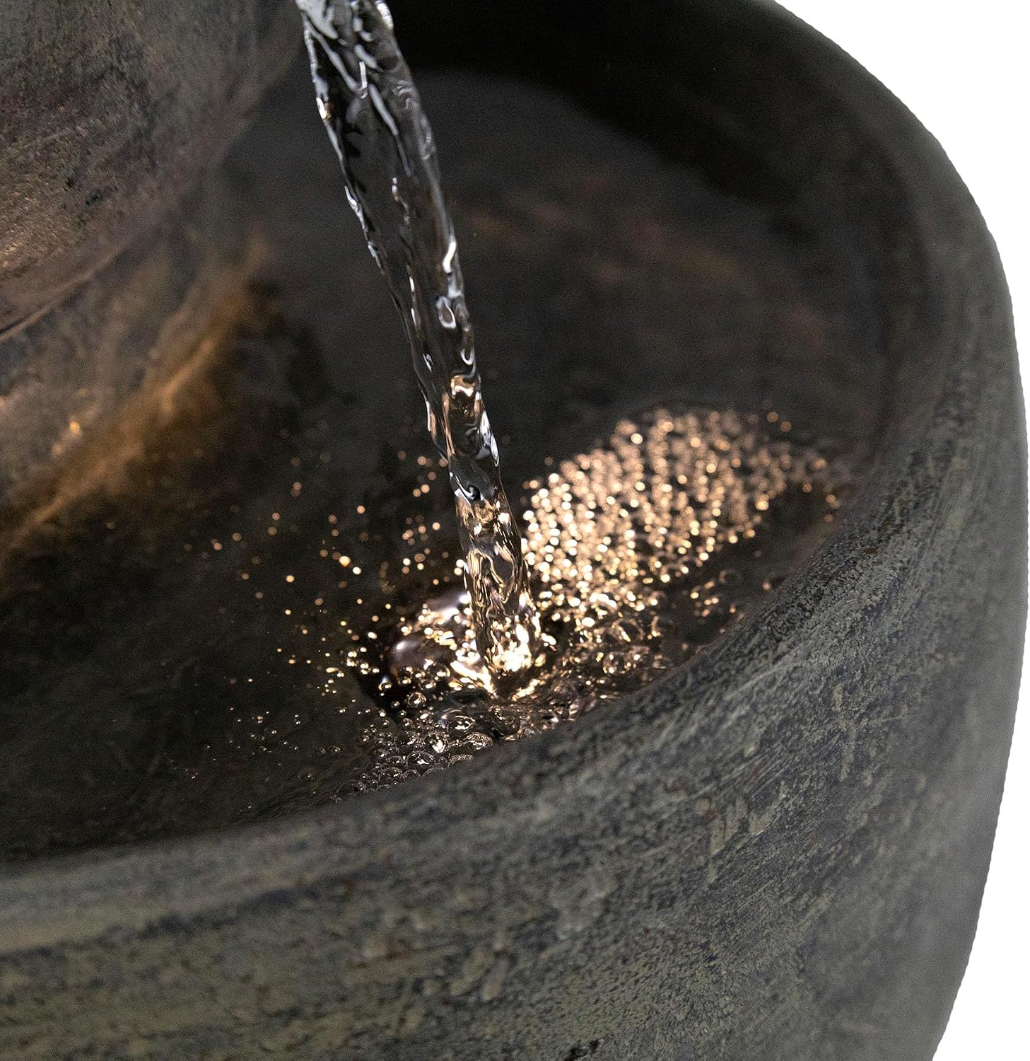Classic Home and Garden Indoor/Outdoor Poly-Resin Tabletop Fountain, 3-Tier Cascading Water Fountain with LED Light – Weathered Stone Look, 15'' H