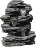 Outdoor Water Fountain With Cascading Waterfall, Natural Looking Stone and Soothing Sound for Decor on Lawn, Garden, and Patio By Pure Garden,Brown, 18.3x12.3