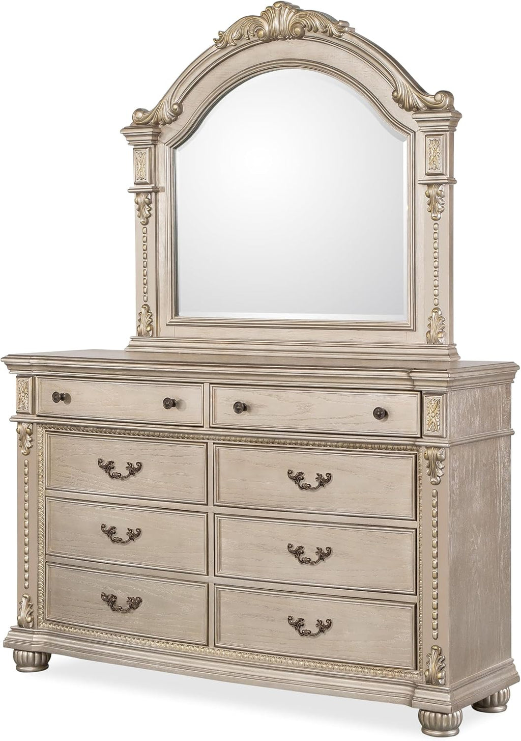 First of a Kind Evelyn Traditional 5 Piece Queen Bedroom Set with Upholstered Tufted Headboard Elegant European Inspired Design Coordinated Furniture Collection
