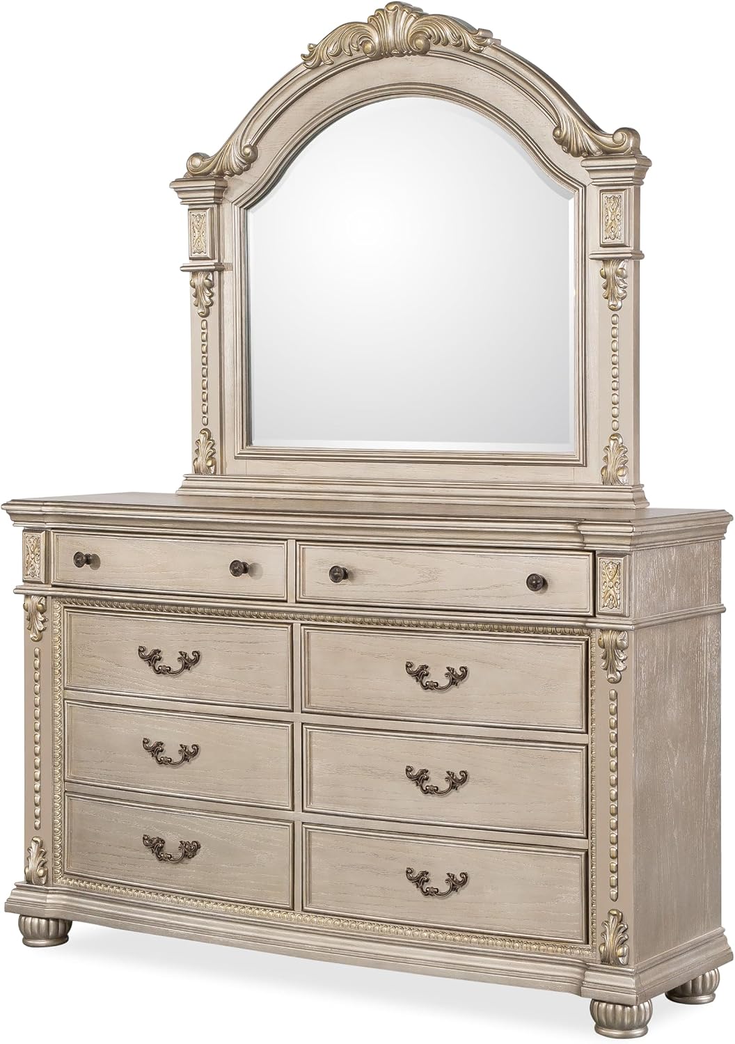 First of a Kind Evelyn Traditional 5 Piece Queen Bedroom Set with Upholstered Tufted Headboard Elegant European Inspired Design Coordinated Furniture Collection