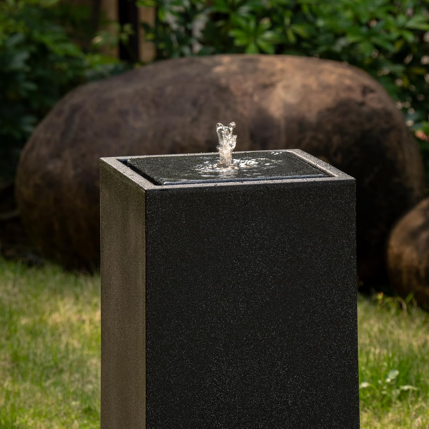 25.98' H Outdoor Water Fountain Made with Eco-Friendly Recyclable Materials, Polyethylene Square Bubbler Outdoor Fountain, Garden Decor with LED Light for Patio, Porch, Backyard (25.98')