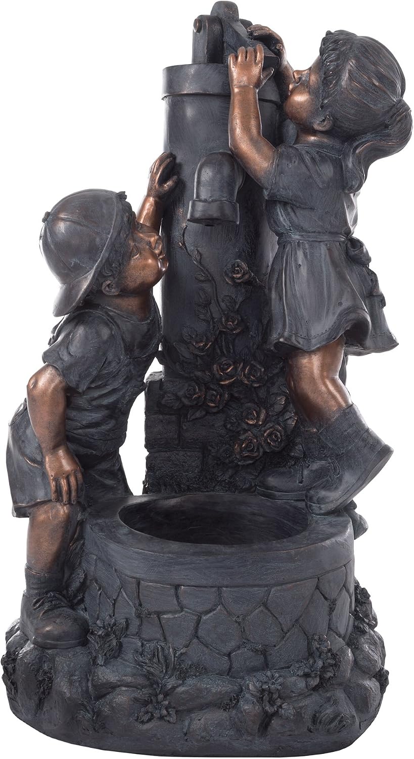 Boy and Girl Outdoor Water Fountain - Garden Fountain with Soothing Sound for Patio, Lawn, Porch, and Garden Decor by Pure Garden (Antique Bronze)