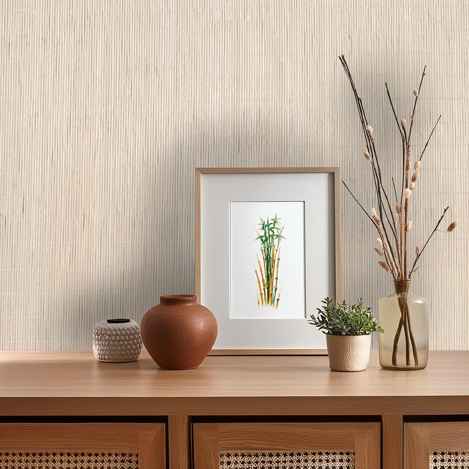 Forever Bamboo Natural Tatami Bamboo Wall Paneling Home Decor for Living Room Decorative Ceiling Treatment 4 ft H x 50 ft L