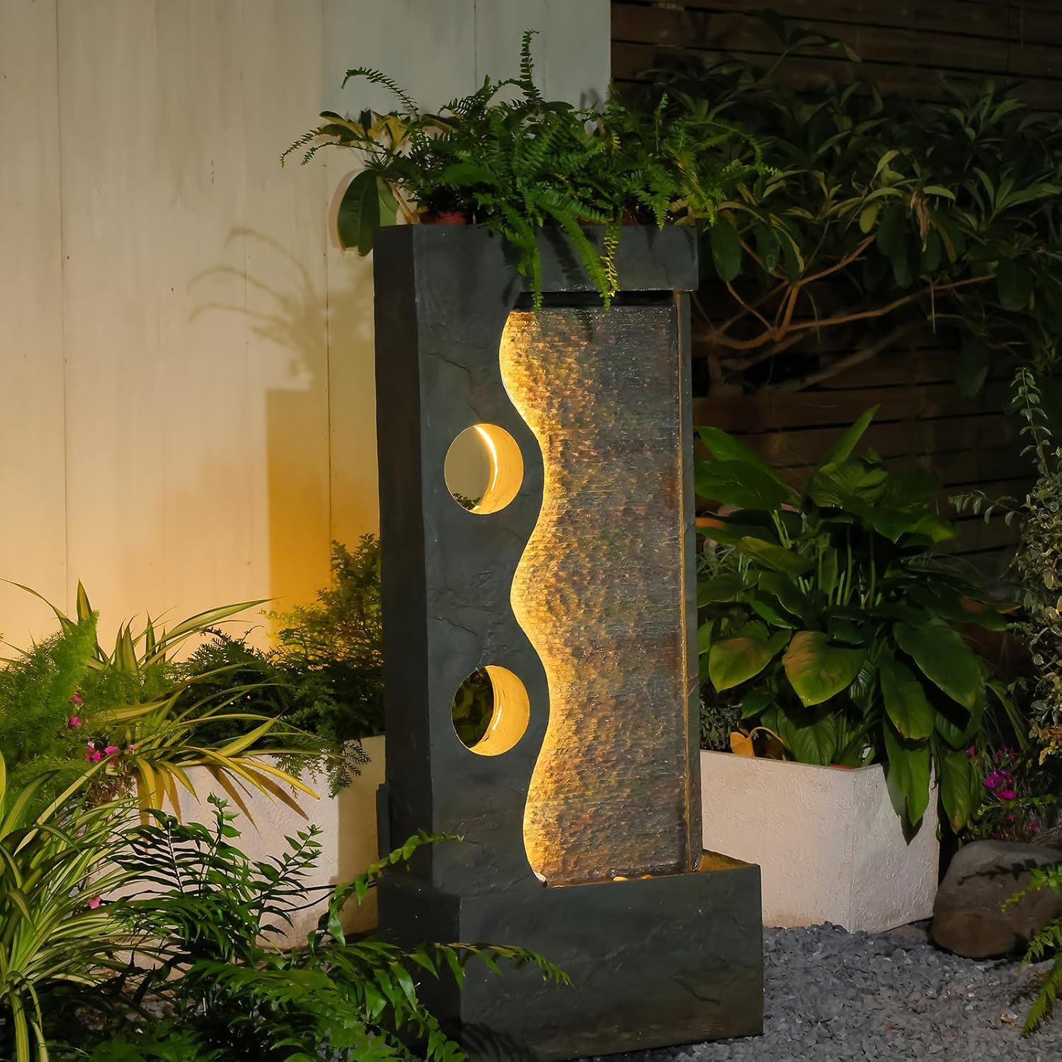 46.8' H Water Fountain Outdoor Water Fall Fountains Indoor Waterfall Modern Fountain with LED Lights Floor-Standing for Outside Garden, Patio, Backyard, Deck, Porch, Landscaping, Balconies
