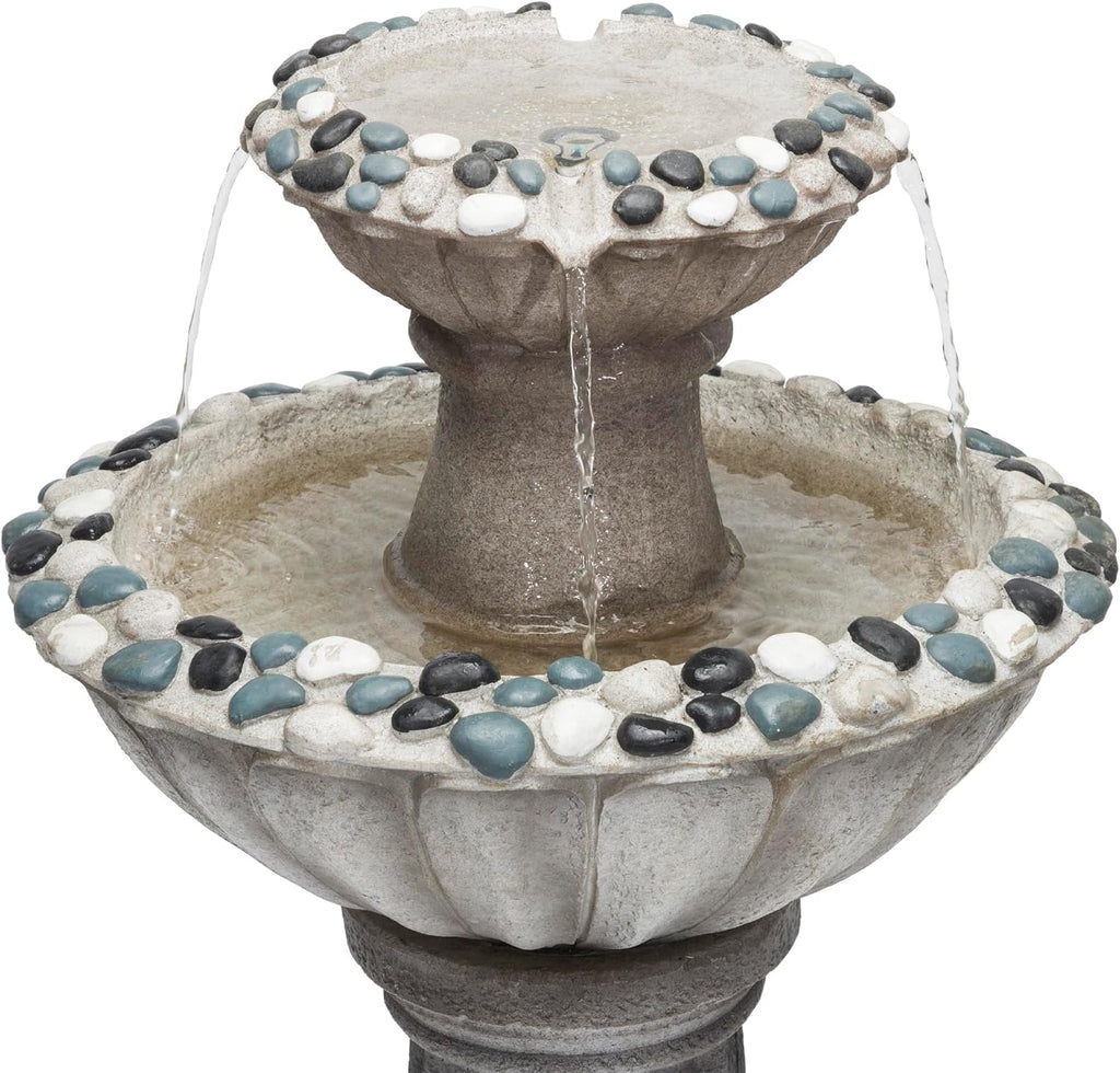 Alpine Corporation ZEN640S 24' 2 Tier Classic Pedestal Water Fountain, Indoor/Outdoor Floor Water Feature for Garden, Patio, and Home Décor, Gray