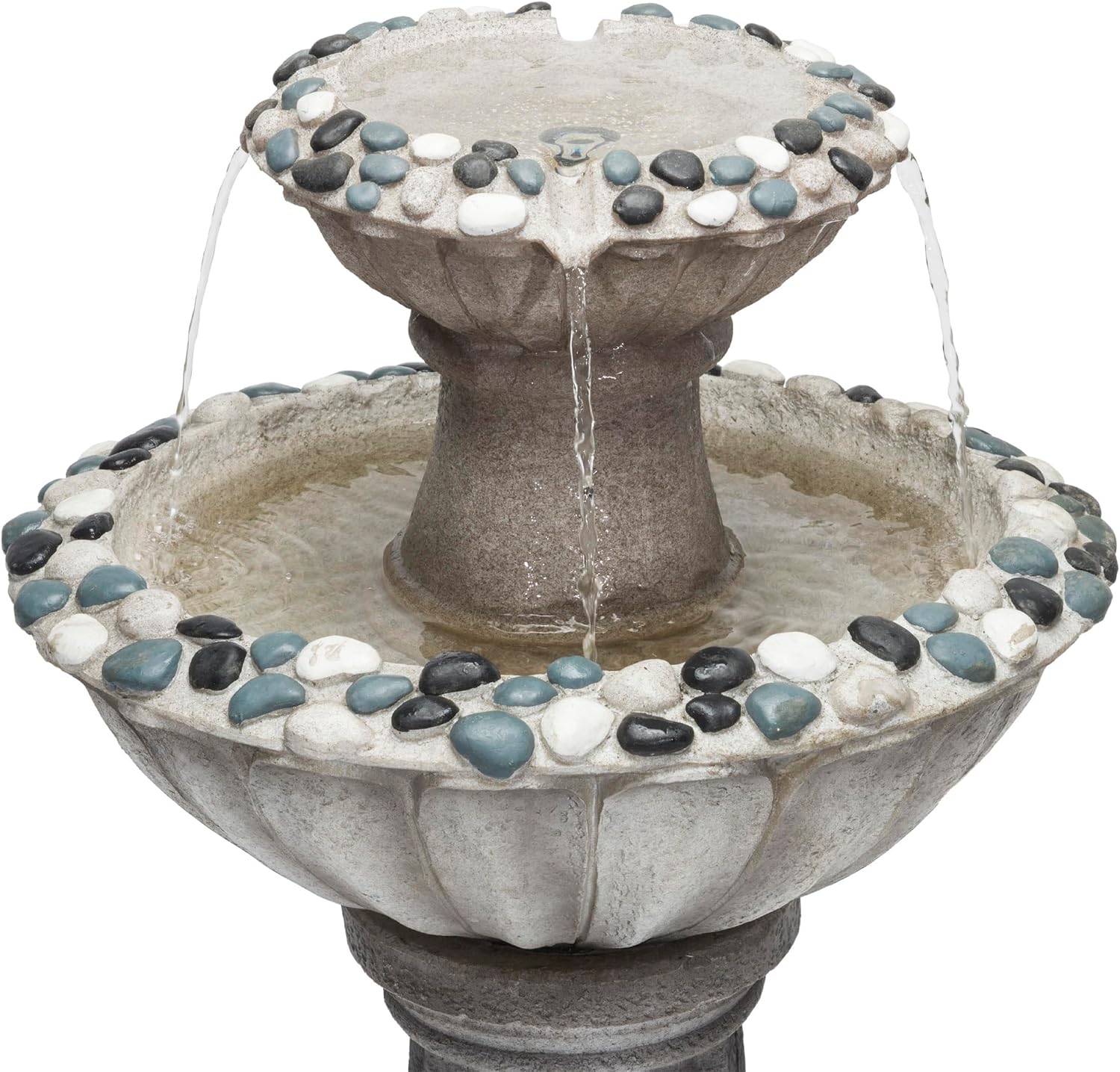 Alpine Corporation ZEN640S 24' 2 Tier Classic Pedestal Water Fountain, Indoor/Outdoor Floor Water Feature for Garden, Patio, and Home Décor, Gray