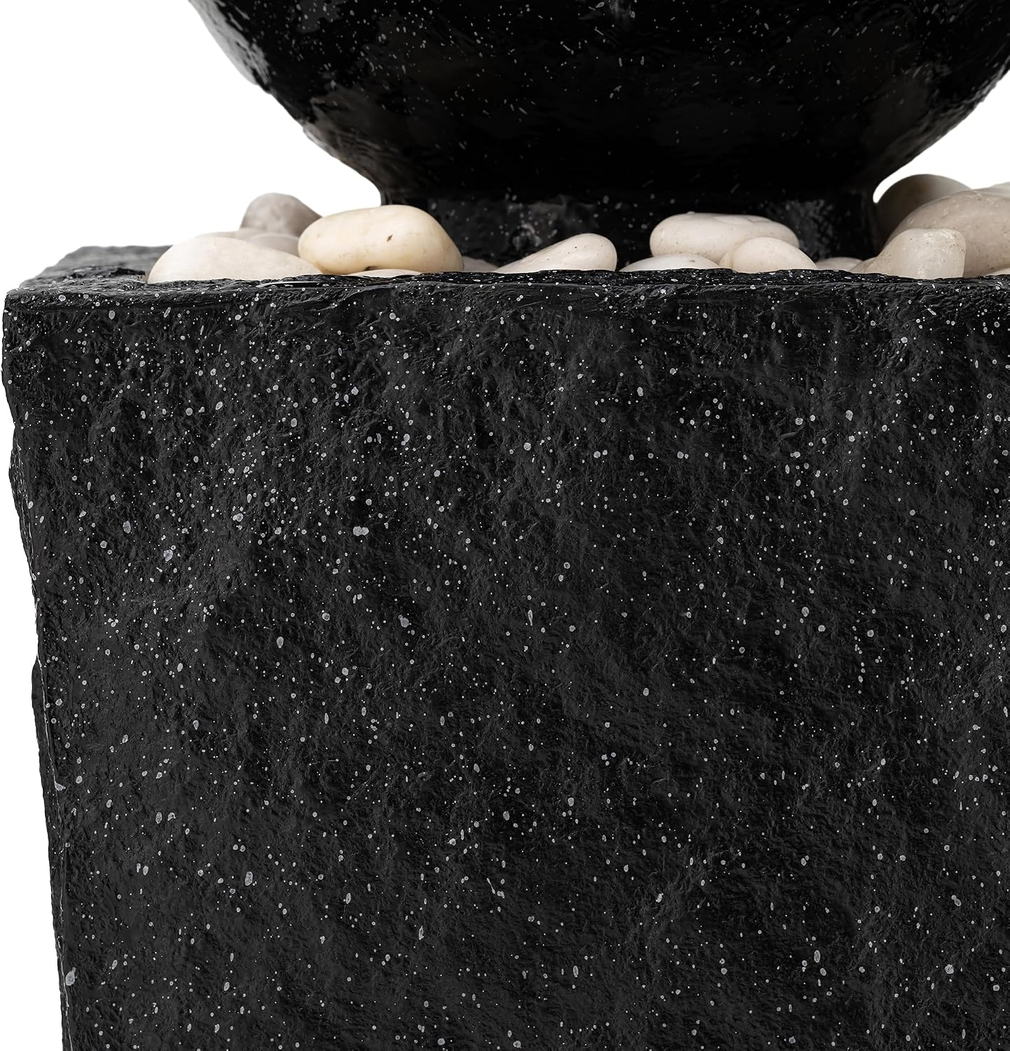 Glitzhome Outdoor Water Fountain with LED Light & Pump, Black Pedestal Sphere Fountain Decorative Water Fountains, Modern Waterfall Floor Fountain with Pebbles for Garden Patio Decor Porch, 31.75'H