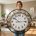 SwallowLiving 30 Inch Vintage Iron Large Black Metal Frame Wall Clock Silent, Battery Operated, Elegant Retro Decor for Living Room, Kitchen, Office, Dining Room, and Bedroom