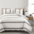 Lush Decor Farmhouse Stripe Reversible Cotton Duvet Cover King Size 3 Piece Set Black - Farmhouse Bedding Set King - Striped Duvet Cover