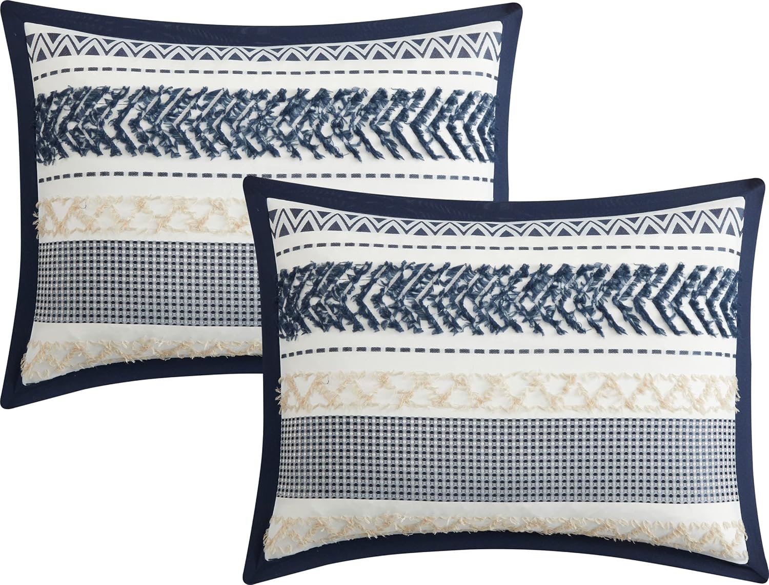 Startford Park Navy Striped Comforter Set, 7 Piece, Bed Size King, Jacquard & Clip Geometric All Season Premium Bedding Set