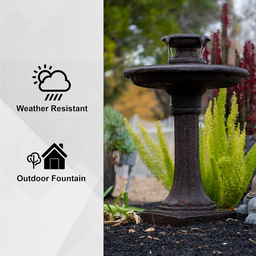 XBrand 28' Tiered Freestanding Classic Bird Bath Outdoor Water Fountain with Auto Shut-Off Pump, Brown