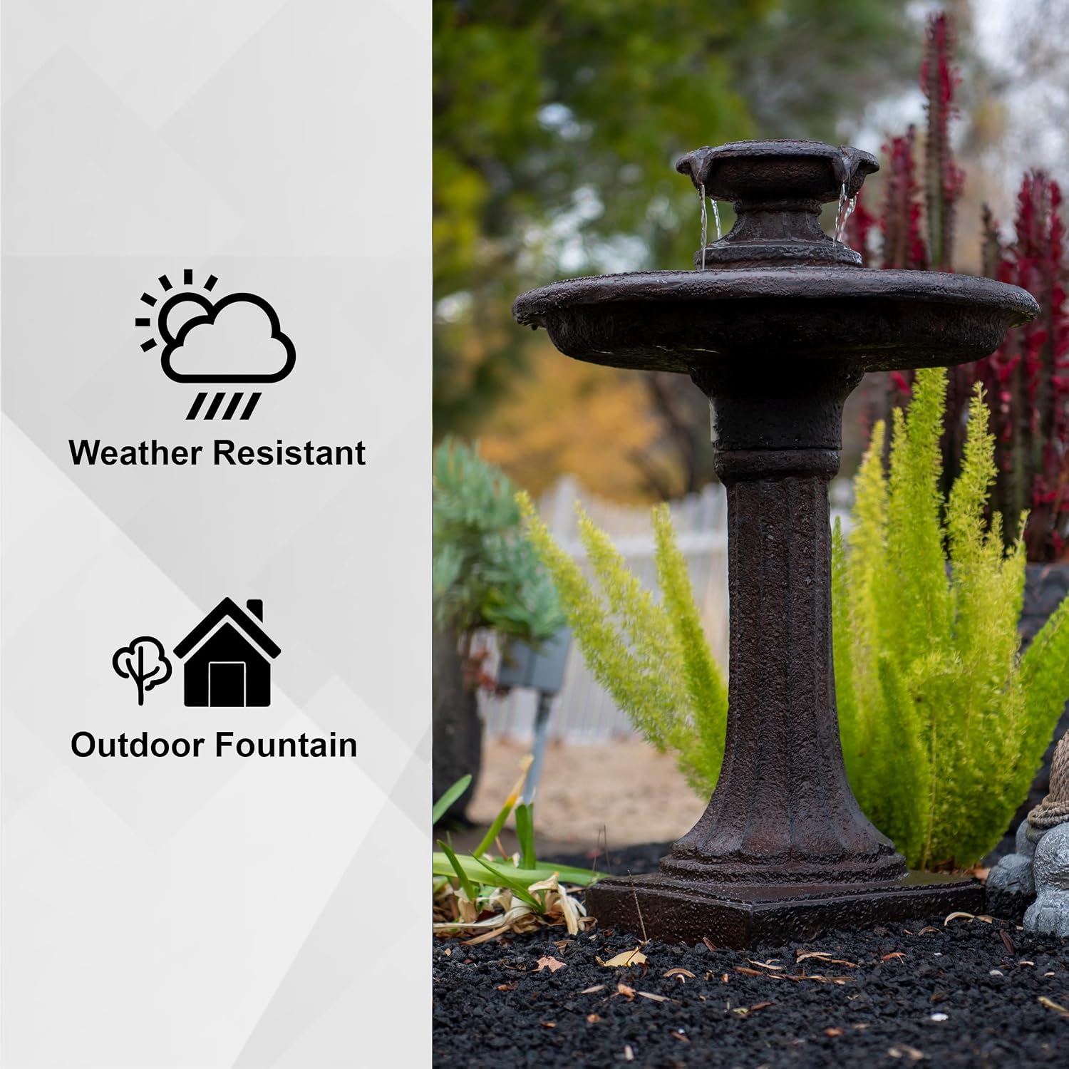 XBrand 28' Tiered Freestanding Classic Bird Bath Outdoor Water Fountain with Auto Shut-Off Pump, Brown