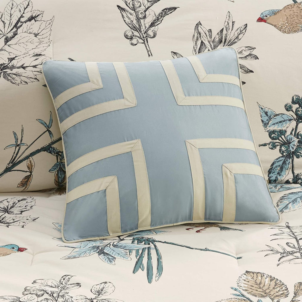 Madison Park Quincy Cozy Comforter Nature Scenery Design - All Season Bedding, Matching Bed Skirt, Decorative Pillows, Quincy, Leaf & Bird Khaki King(104'x92') 7 Piece