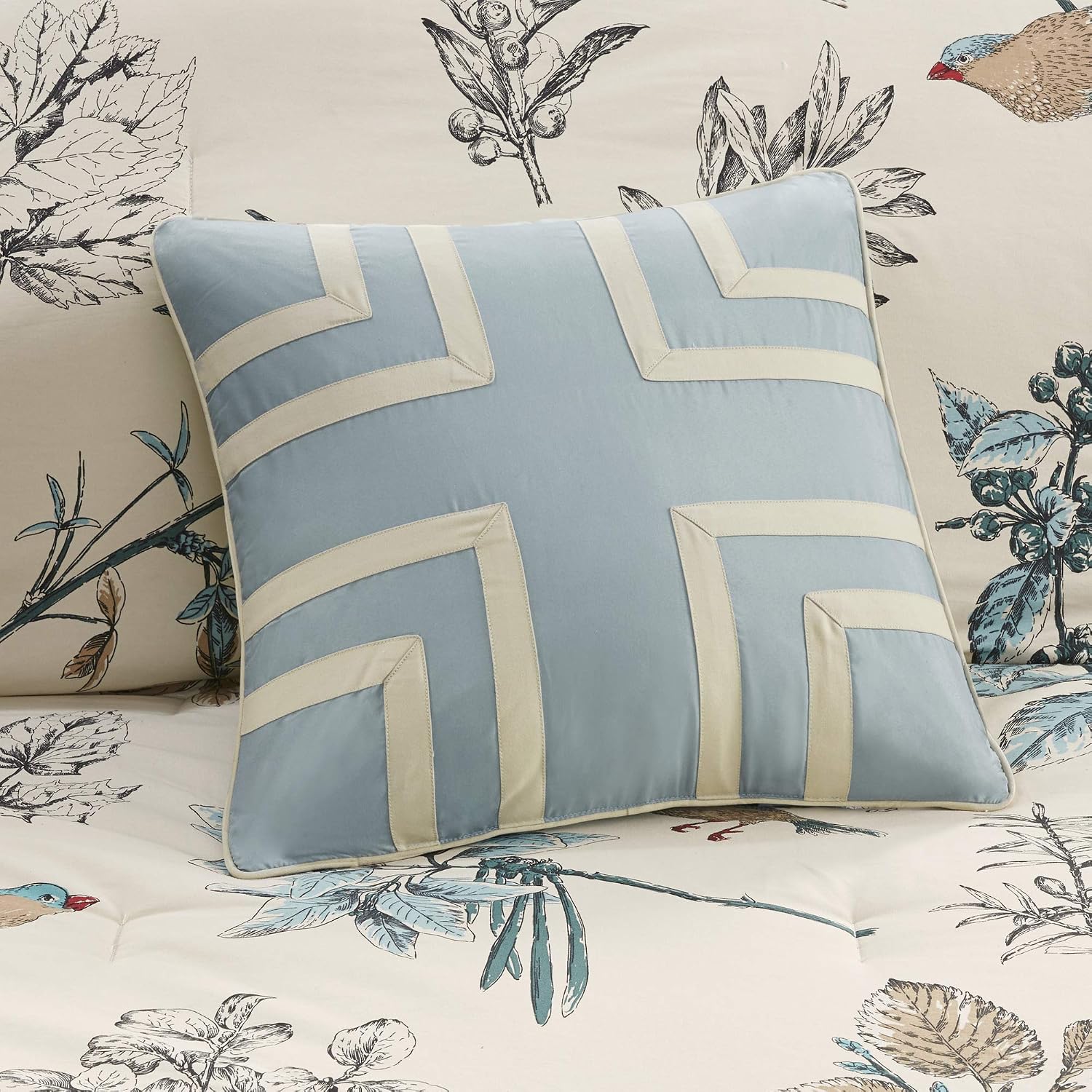Madison Park Quincy Cozy Comforter Nature Scenery Design - All Season Bedding, Matching Bed Skirt, Decorative Pillows, Quincy, Leaf & Bird Khaki King(104'x92') 7 Piece