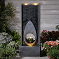 46.5''Tall Modern Water Fountain Indoor Outdoor Waterfall Feature Floor Standing with Sphere and LED Lights for Garden, Yard, Patio, Deck, Porch, Livingroom Decor
