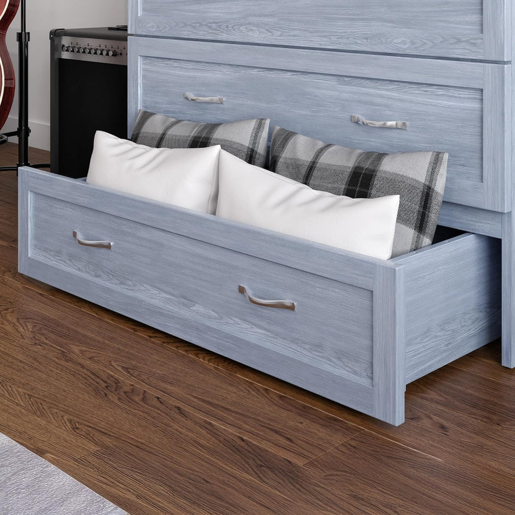 AFI, Northfield Murphy Bed Chest Twin XL with 6' Mattress, Storage Drawer & Built-in USB Charger, Driftwood