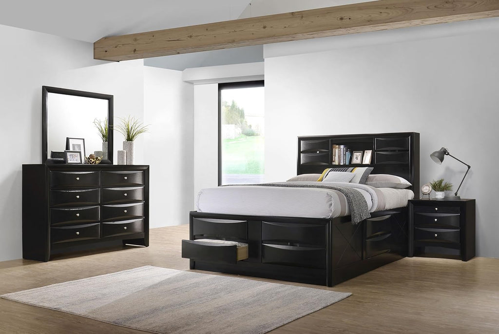 Coaster Home Furnishings Briana Transitional 4-Piece Bedroom Set Queen Size Storage Bookcase Bed Frame 56-inch Headboard Black 202701Q-S4