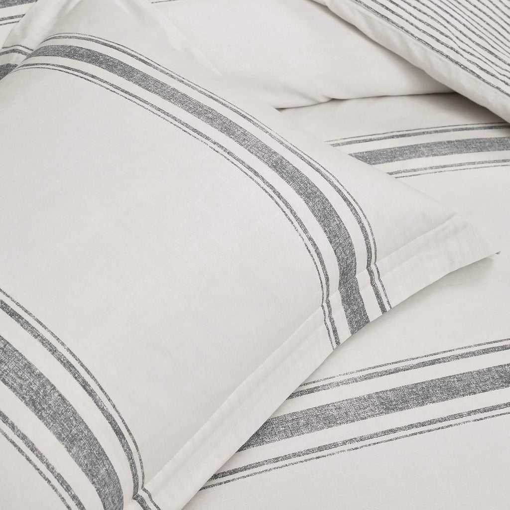 Lush Decor Farmhouse Stripe Reversible Cotton Duvet Cover King Size 3 Piece Set Gray - Farmhouse Bedding Set King - Striped Duvet Cover