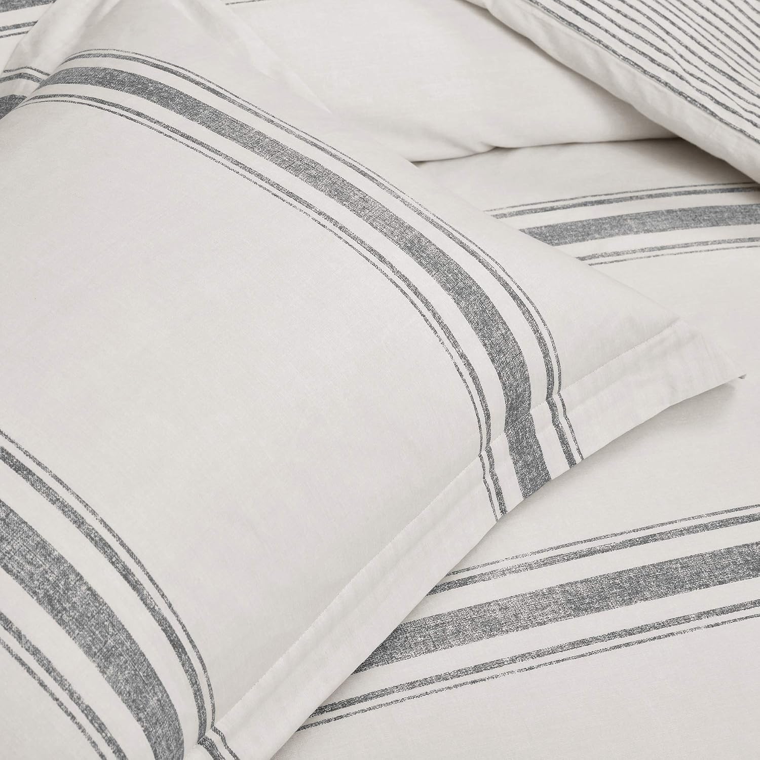 Lush Decor Farmhouse Stripe Reversible Cotton Duvet Cover King Size 3 Piece Set Gray - Farmhouse Bedding Set King - Striped Duvet Cover
