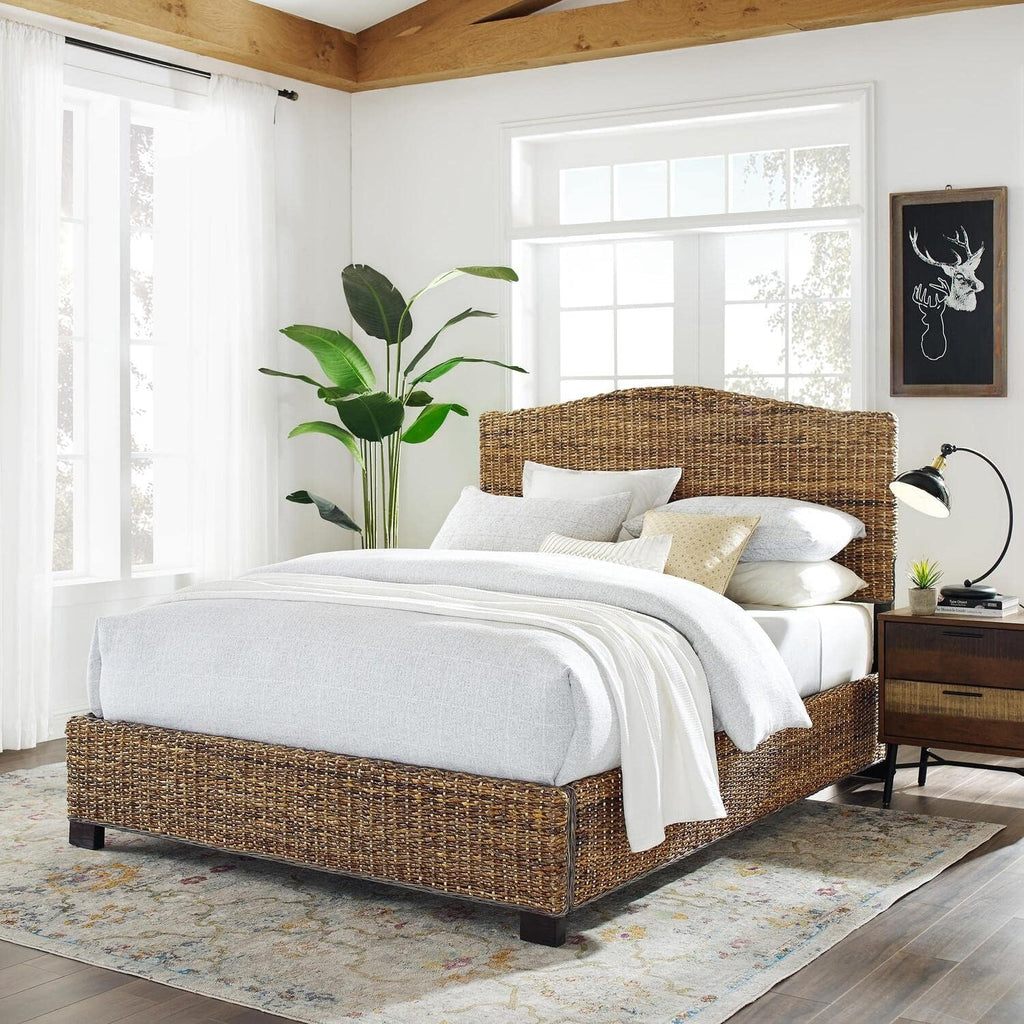 HomeStock Lakeside Living Bed Set, Queen Size, Natural, Steel, Wood Finish Banana Leaf - 86' L x 66.75' W x 52.75' H