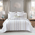 PERHOM Cotton Quilt King Size - 3 Pieces 100% Cotton Boho Striped Lightweight Soft Beige Gray White King Quilt Set with 2 Shams, Bohemian Pattern King Bedspread/Coverlet/Bedding Set for All Seasons