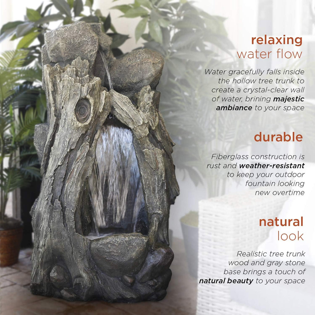 Alpine Corporation WIN270 52' Outdoor Rainforest Waterfall Tree Trunk Fountain with LED Lights, Cascading Water Feature for Garden, Patio, Backyard & Landscape Décor, Rustic, Brown