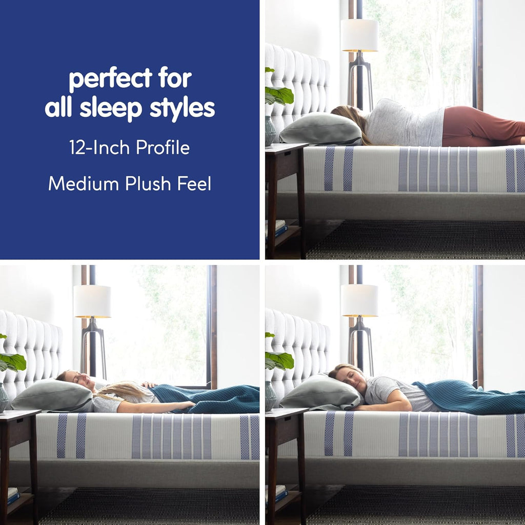 Vibe Gel Memory Foam Mattress, 12-Inch CertiPUR-US Certified Bed-in-a-Box, Queen, White