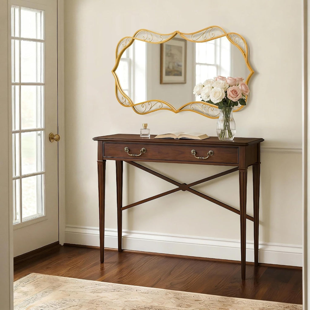 Besdomus Gold Bathroom Large Mirror: 24'x48' Scalloped Modern Large Vanity Mirror for Wall - Farmhouse Decorative Vertical or Horizontal Hanging - Wall Decor for Bathroom/Entryway/Bedroom/Living Room