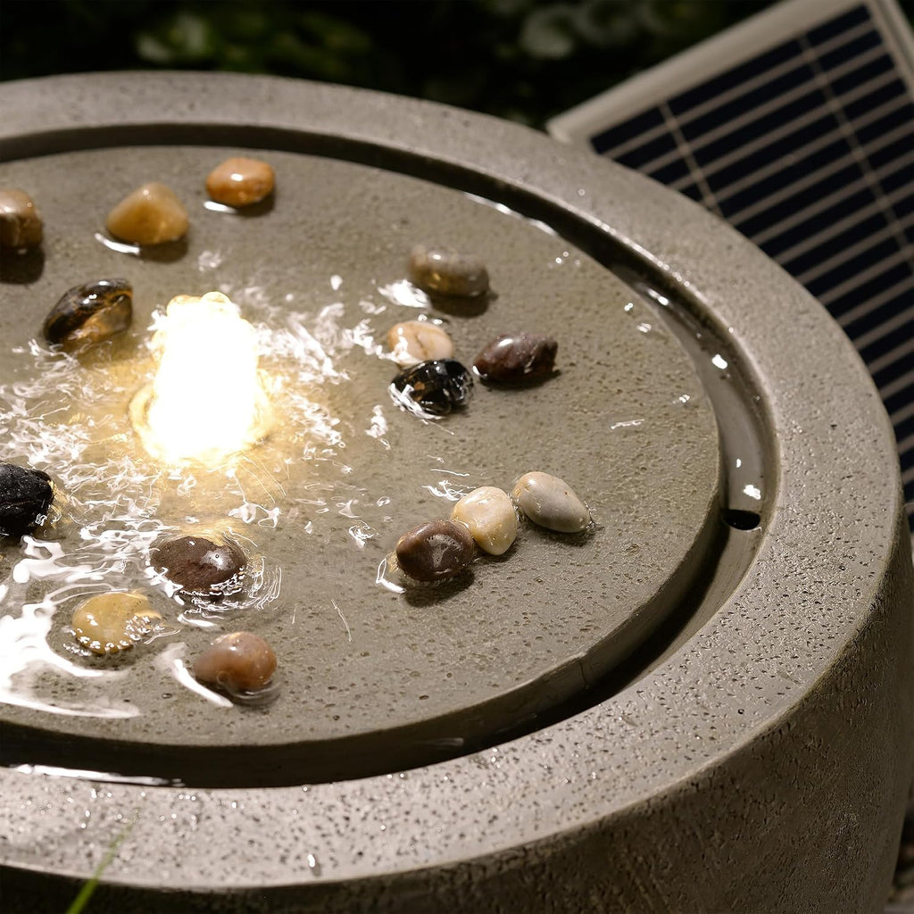 Tankana Solar Water Fountain Outdoor Garden Bubbler Water Feature Fountains Solar Powered with Pebbles for Patio Deck Yard Home Decor Gray, 18 'L x 18' W x 11.5' H