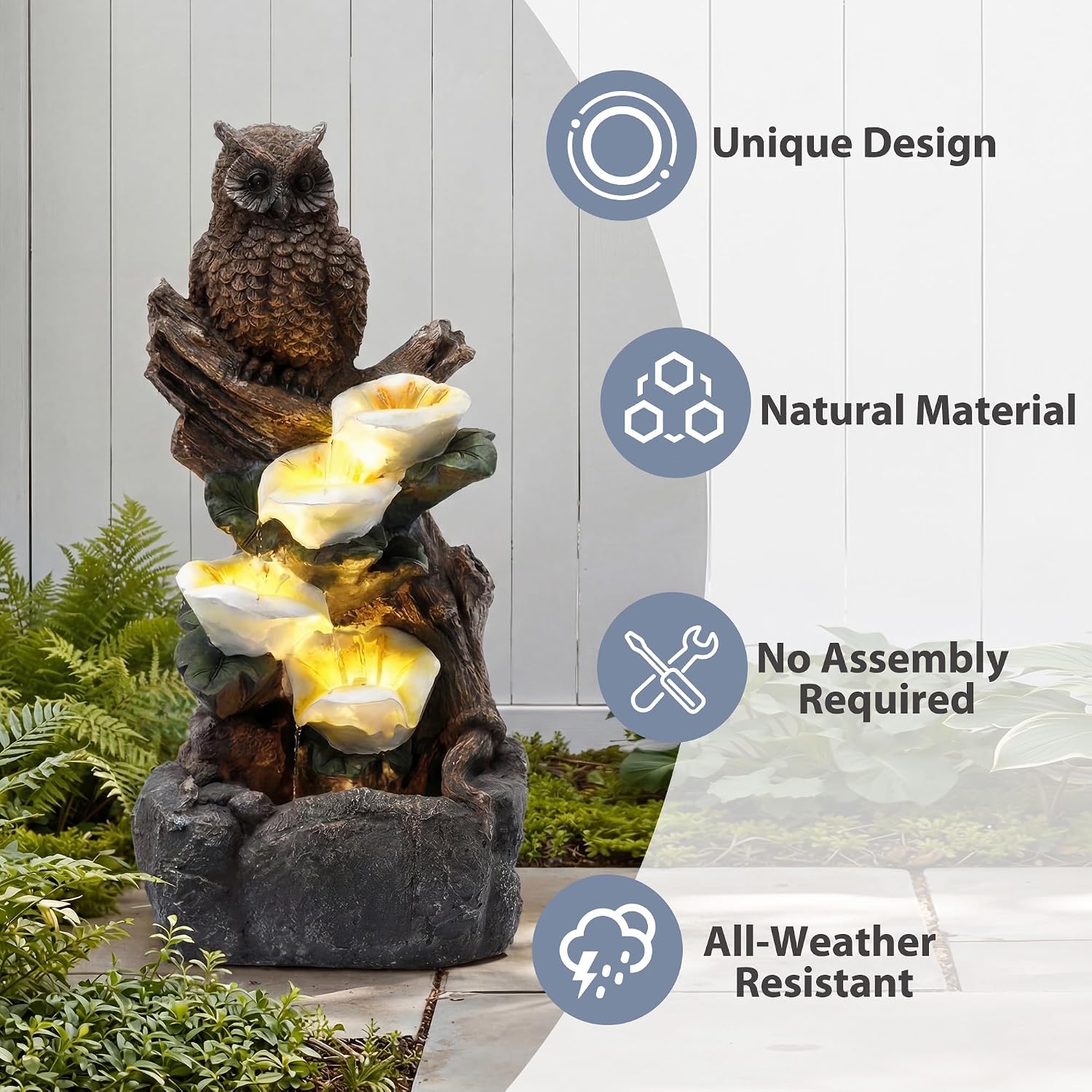 28.3' Tall Outdoor Water Fountain, 5 Tier Cascading Bowls and Stacked Water Fountain with LED Lights, for Yard Décor, Backyard, Patio and Deck (28.3'')