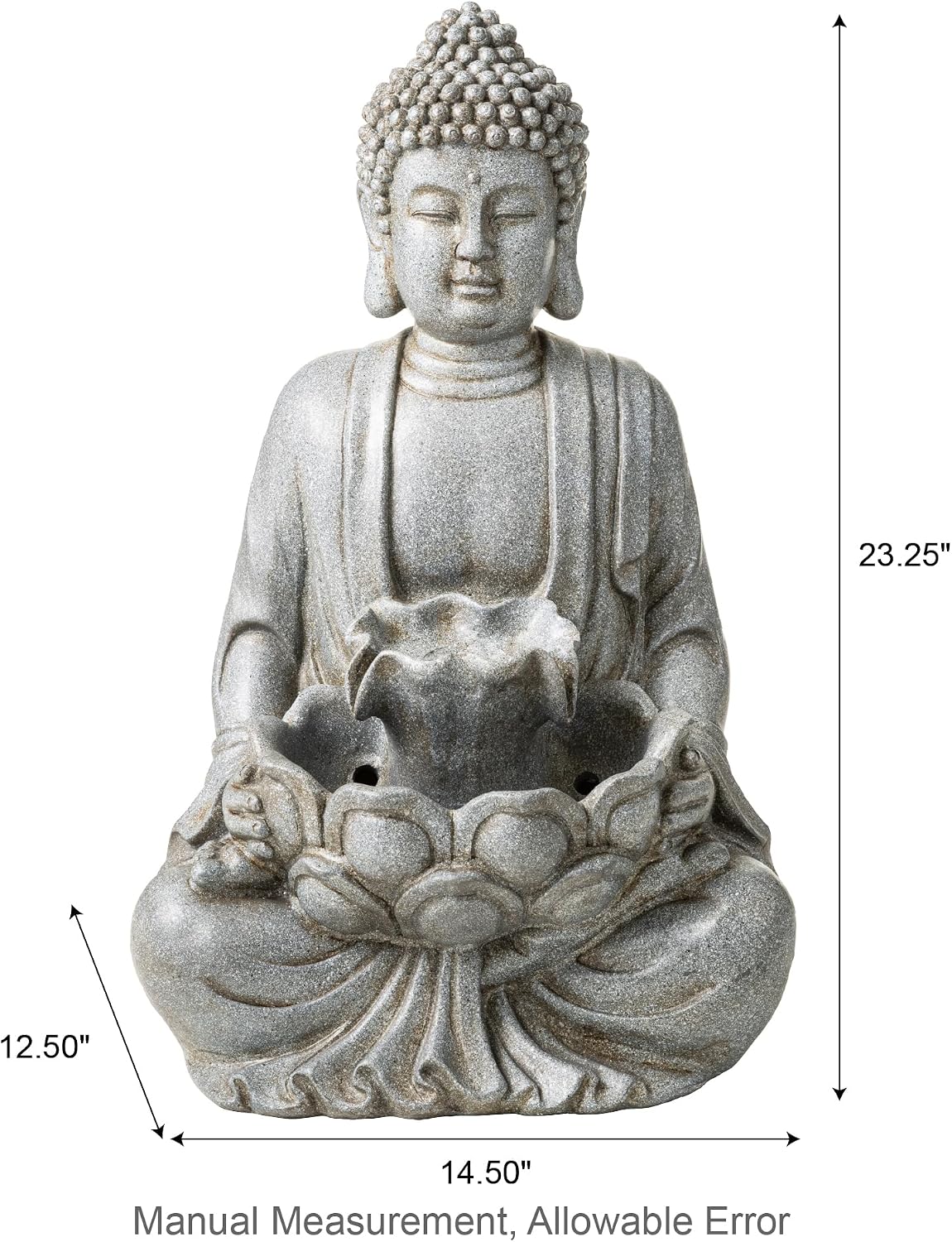Glitzhome Buddha Fountain Outdoor with Pump & LED Light 23.25' H, 2-Tier Zen Style Concrete Meditating Buddha Statues Water Fountains Floor Fountains Buddhas Sculpture for Garden Patio Backyard