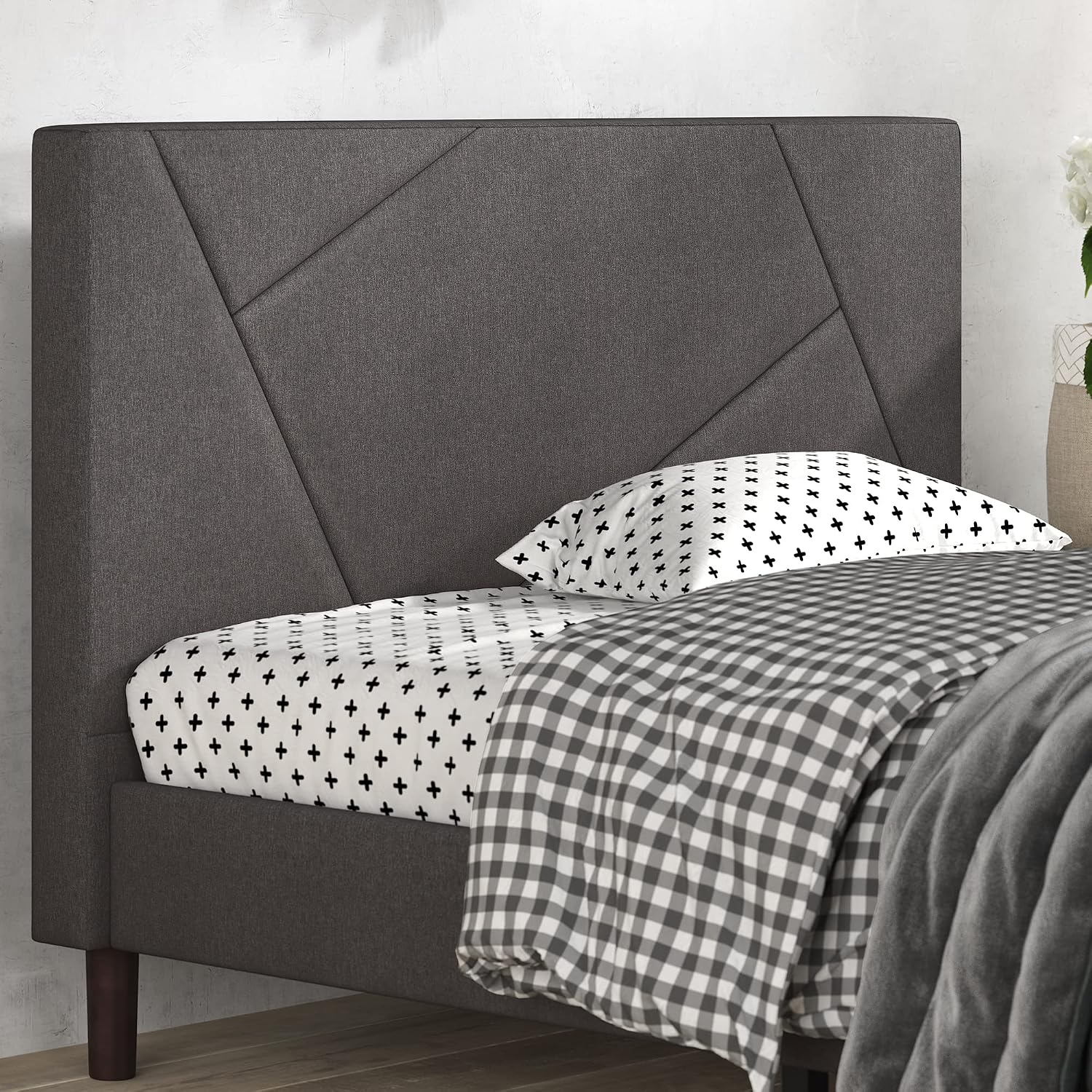 Zinus Judy Upholstered Platform Bed Frame, Mattress Foundation, Wood Slat Support, No Box Spring Needed, Easy Assembly, Full Grey