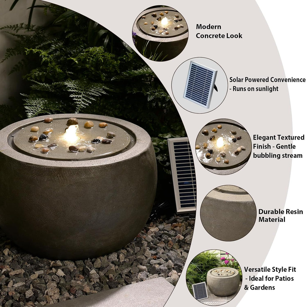 Tankana Solar Water Fountain Outdoor Garden Bubbler Water Feature Fountains Solar Powered with Pebbles for Patio Deck Yard Home Decor Gray, 18 'L x 18' W x 11.5' H