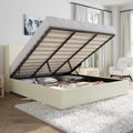 SHA CERLIN King Size Lift Up Storage Bed/Chenille Fabric Upholstered/Modern Wingback Headboard/Platform Bed Frame/Hydraulic Storage/No Box Spring Needed/Wood Slats Support/Cream