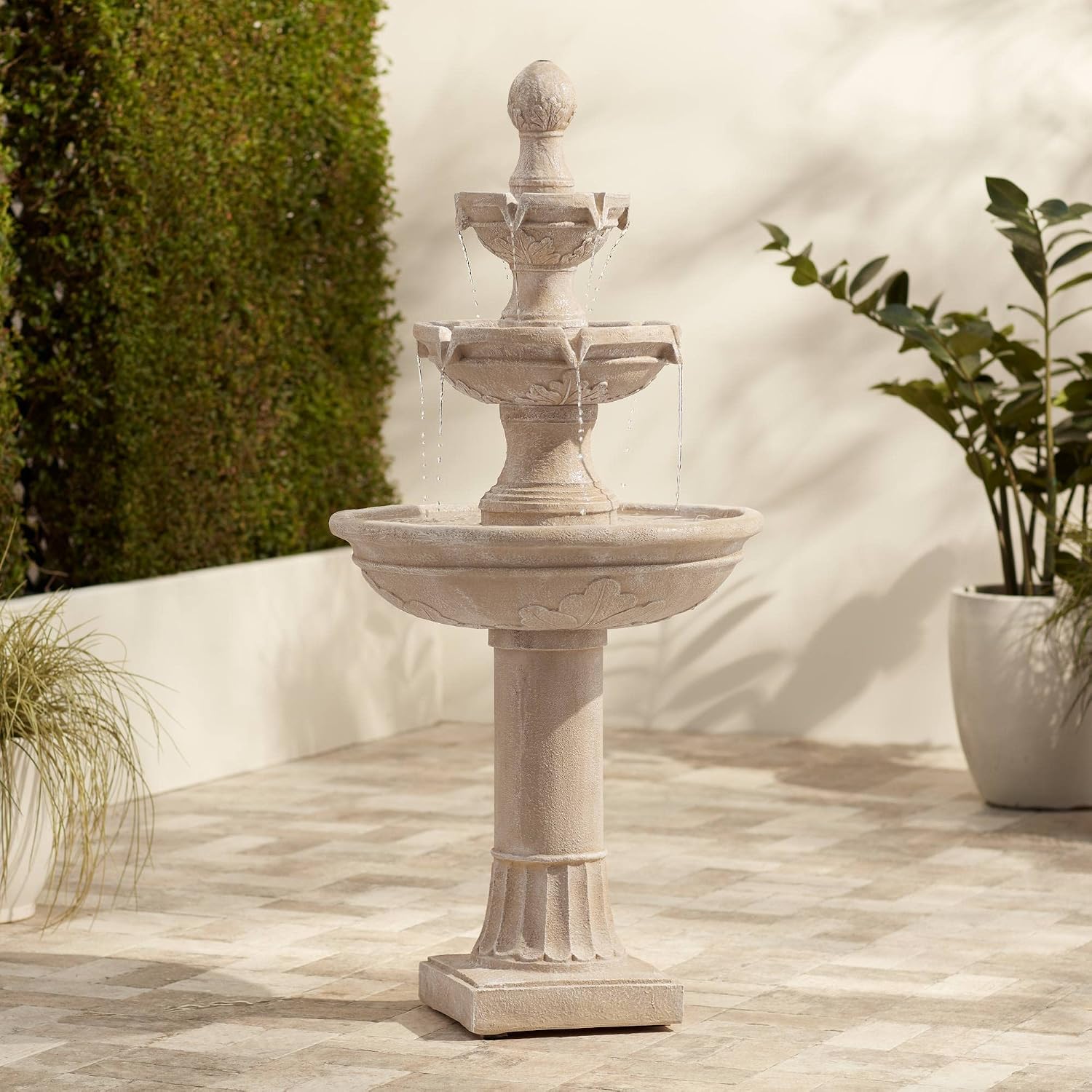 Stafford 48' High Large Traditional Italian Indoor Outdoor Decor Faux Stone Floor Fountain Waterfall 3-Tier Standing Basin Water Feature for Outside Garden Patio Yard Backyard Porch - John Timberland