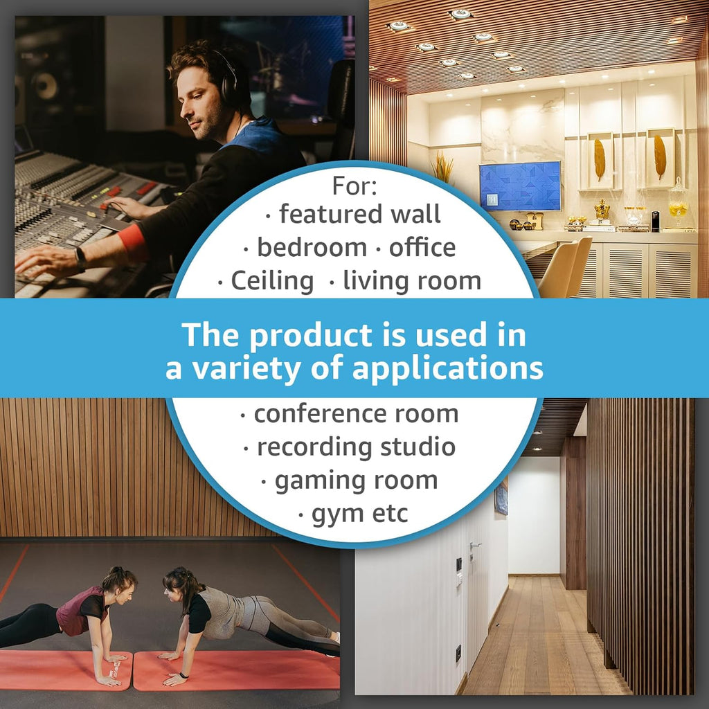 Art3d 2-Pack 94.5' x 24' Acoustic Wood Panels for Wall, 31 sq.ft Soundproof Wood Slat Panels, 3D Fluted Sound Absorbing Paneling for Interior Wall Decor, Living Room, Bedroom - Blackwood