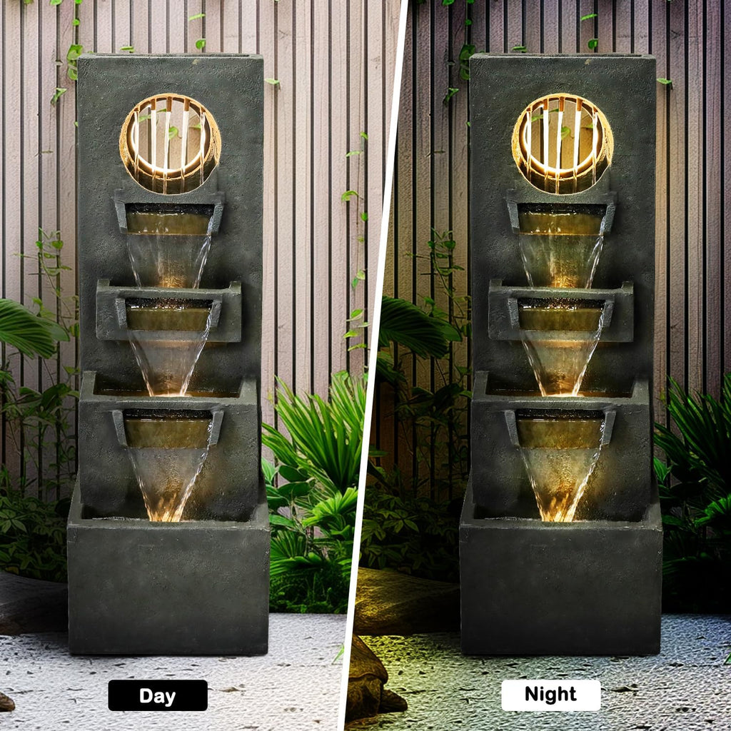 Naturefalls 39.3' H Modern Outdoor Fountain - 4-Tiered Outdoor Garden Fountains with Contemporary Design&LED Light for Garden, Patio, Deck, Porch, Backyard and Home Art Decor