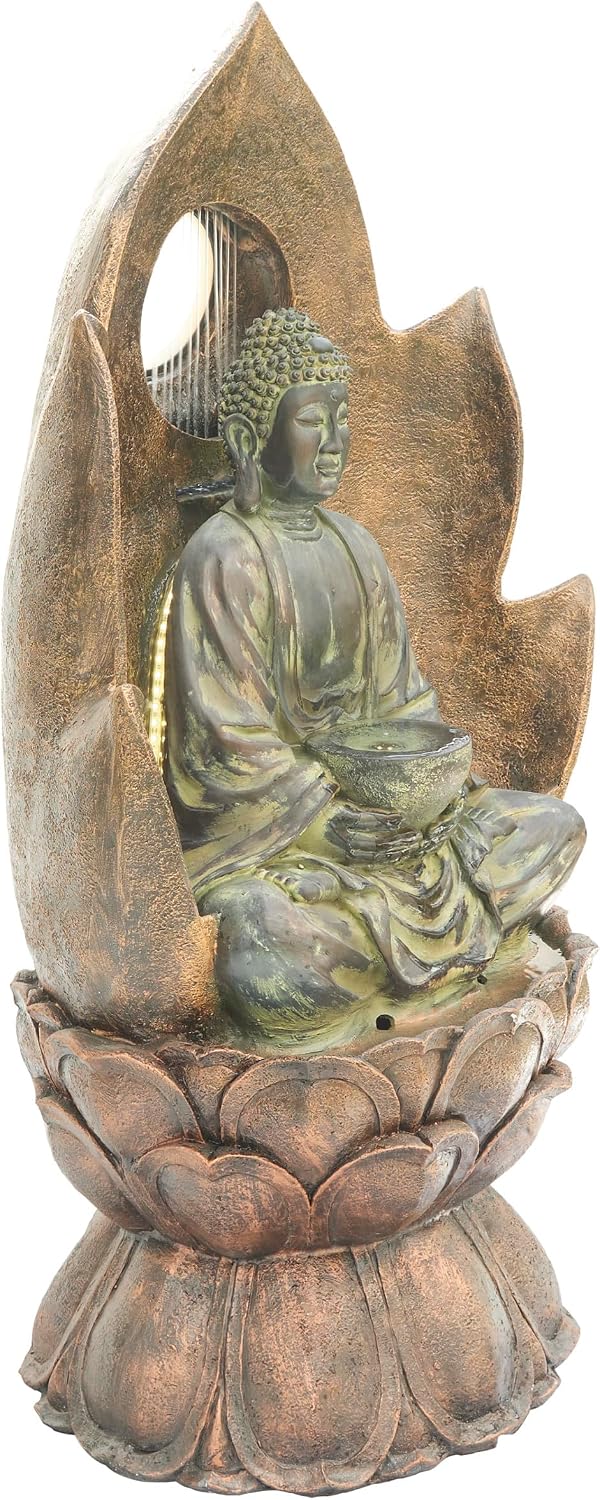 Alpine Corporation 59' Tall Outdoor Buddha Fountain with LED Lights, Elegant Water Feature for Garden, Patio, Yard & Outdoor Spaces, Realistic Stone Look, Calming Waterfall for Relaxation, Brown