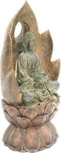Alpine Corporation 59' Tall Outdoor Buddha Fountain with LED Lights, Elegant Water Feature for Garden, Patio, Yard & Outdoor Spaces, Realistic Stone Look, Calming Waterfall for Relaxation, Brown
