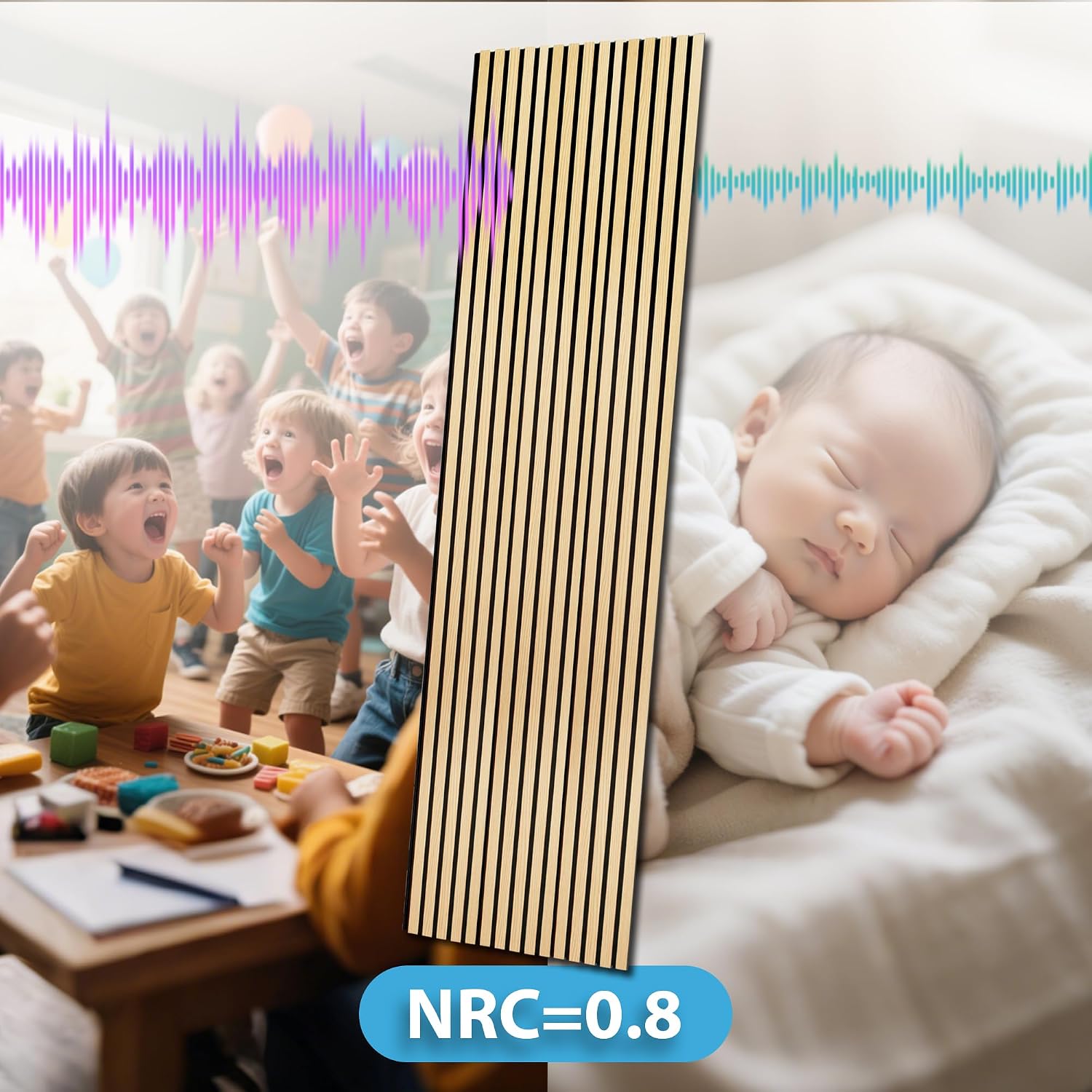 Art3d 2 Pack 94.5 x 24 inch Wood Slat Acoustic Panels for Wall & Ceiling - 31 sq.ft 3D Fluted Sound Absorbing Panel with Wood Finish, Oak