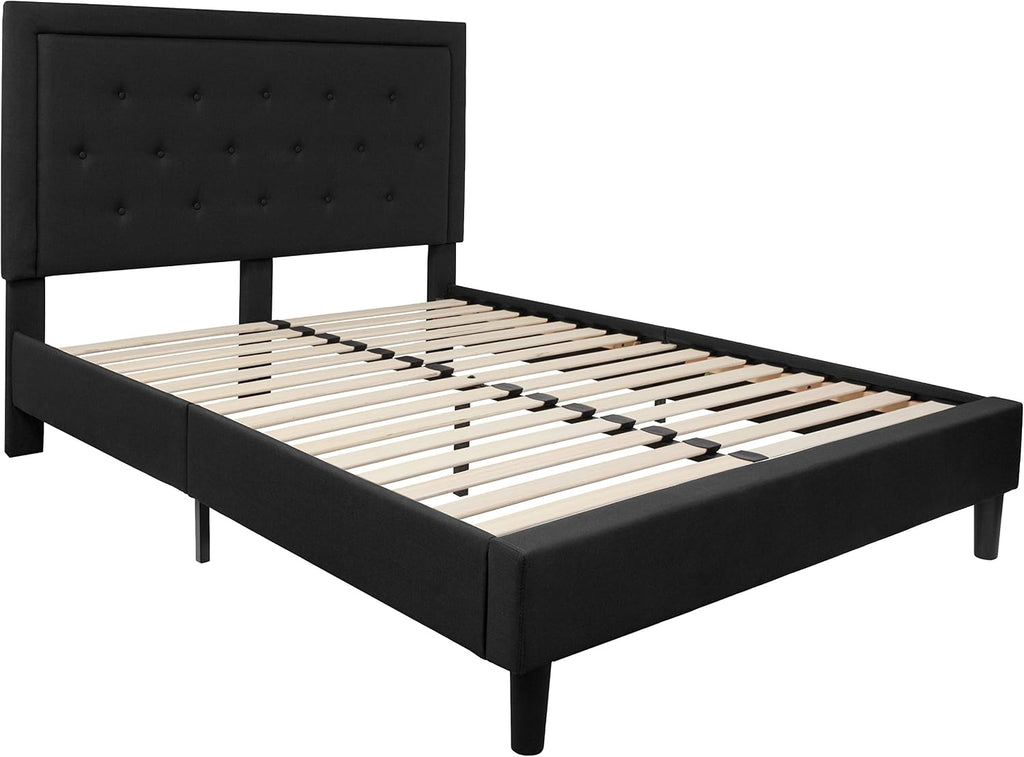 Flash Furniture Roxbury Queen Size Tufted Upholstered Platform Bed in Black Fabric